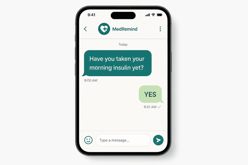 Phone showing medication reminder text conversation